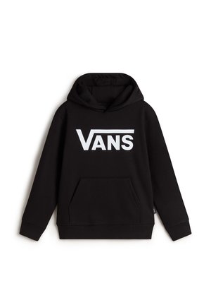 Czarna bluza z kapturem z mieszanki bawełny, z dużym białym logo "VANS" z przodu, z kieszenią kangurkową i kapturem ze sznurkiem.