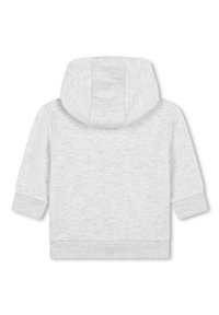 Felpa grigia chiara con cappuccio, dal texture morbido, con polsini e orlo a coste. Presenta un design semplice senza ulteriori motivi o accenti.