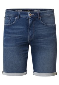 Szorty dżinsowe w średnim niebieskim kolorze z delikatnym przetarciem. Posiadają klasyczny pięcio-kieszeniowy krój, podwinięte nogawki oraz metalowe zapięcie na guzik.