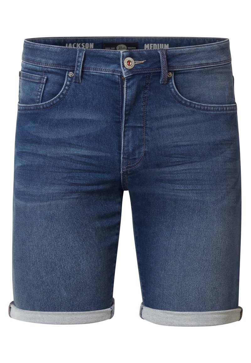 Szorty dżinsowe w średnim niebieskim kolorze z delikatnym przetarciem. Posiadają klasyczny pięcio-kieszeniowy krój, podwinięte nogawki oraz metalowe zapięcie na guzik.
