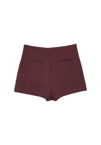 Burgunderfarbene, hochgeschnittene Shorts mit taillierter Silhouette, ausgestattet mit zwei Gesäßtaschen und einem verdeckten Reißverschluss.