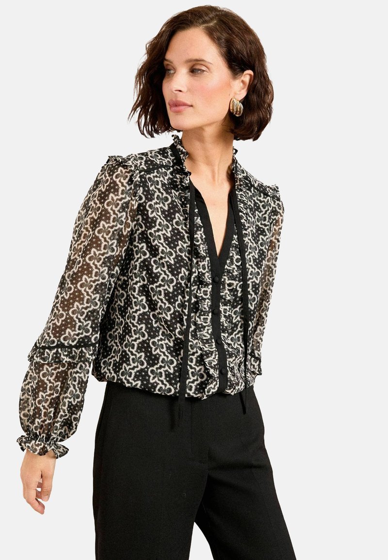 Love & Roses PETITE FIT - PRINTED TIE NECK DETAIL LONG SLEEVE - Blūze - black