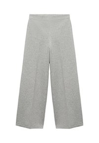 Pantalons grisonnants à jambes larges en tissu doux, dotés d'une taille lisse et d'une coupe décontractée, avec un design simple et sans embellissements.