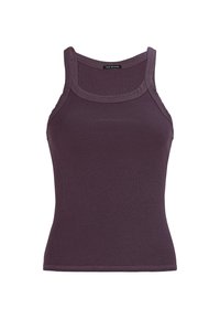 Geribbelde mouwloze tanktop in donkerpaars, met een ronde halslijn en verzwaarde naden. Gladde textuur en slim-fit ontwerp.