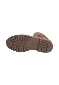Stivale in suede marrone con una suola in gomma testurizzata, dotato di un motivo di battistrada per una buona aderenza e un emblema del logo nella zona del tallone.