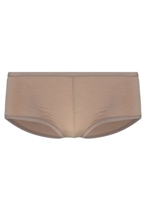 Beige bomullsunderkläder med en slät yta, med låg midja och en diskret elastisk midjeband. Minimalistisk stil, inga synliga mönster.