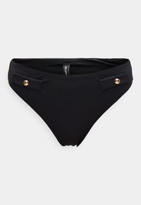 Μαύρο σλιπ μπικίνι από υφασμα με υφή, με δύο διακοσμητικά κουμπιά σε χρυσή απόχρωση στα πλαϊνά και σχεδιασμό χαμηλής μέσης.