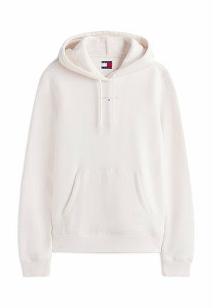 Cremefarvet hoodie i blød bomuldsblanding med en frontlomme og hætte med snoretræk. Diskret "TOMMY JEANS" logo på brystet.