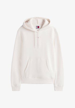 Kremowy hoodie z miękkiej mieszanki bawełny, z przednią kieszenią kangurkową i kapturem ze sznurkiem. Subtelne logo "TOMMY JEANS" na klatce piersiowej.
