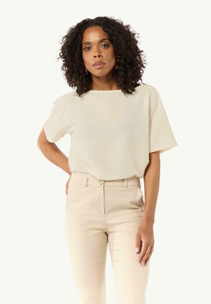 comma BOXY  MIT STRUKTUR - Basic T-shirt - helles beige