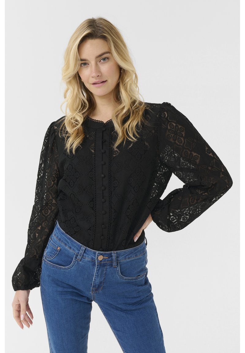 Dropped Shoulder Blouse Black Cream main image 1