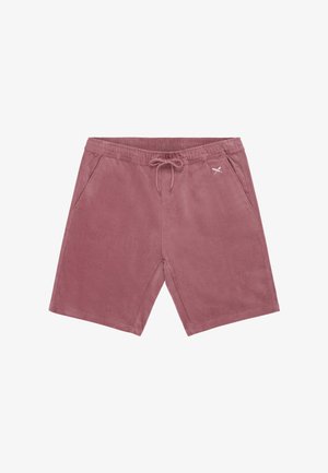 Mauve drawstring shorts with side pockets and small white crossed oars logo on the right side near the waistband.
