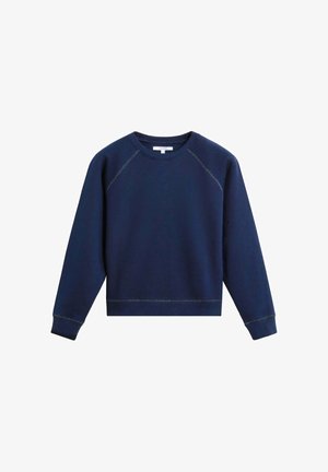 Marineblaue Sweatshirt aus weichem Stoff, mit RaglanÄrmeln, gerippten Bündchen und einem geraden Saum mit kontrastierenden Nähten.