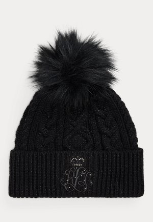 Lauren Ralph Lauren EMBROIDERED POM-POM CABLE-KNIT BEANIE - Pipo - black/black