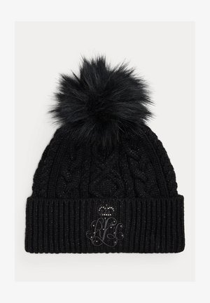 Lauren Ralph Lauren EMBROIDERED POM-POM CABLE-KNIT BEANIE - Gorro - black/black