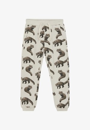 Ljust färgade sweatpants med ett upprepat mönster av tvättbjörnar, med elastisk midja och sidofickor. Tillverkade av mjukt, bekvämt material.