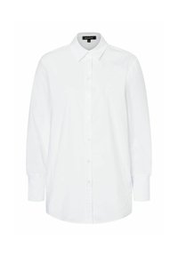 Witte lange mouwen blouse van katoen, met een klassieke kraag, frontale knoopsluiting en een rechte snit met zijsplitten.