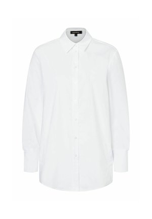 Witte lange mouwen blouse van katoen, met een klassieke kraag, frontale knoopsluiting en een rechte snit met zijsplitten.