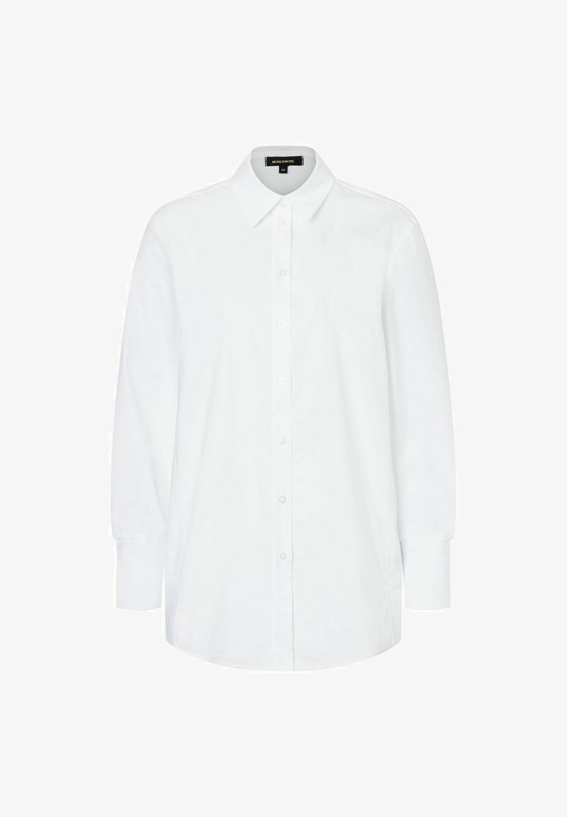 Witte lange mouwen blouse van katoen, met een klassieke kraag, frontale knoopsluiting en een rechte snit met zijsplitten.