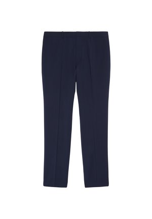 Laivastonsiniset räätälöidyt housut etuvakoineen, vyölenkkeineen ja kapealla suoralinjaisella istuvuudella.