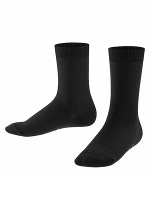 Black cotton socks with a ribbed cuff, featuring a smooth finish and a reinforced toe for durability.