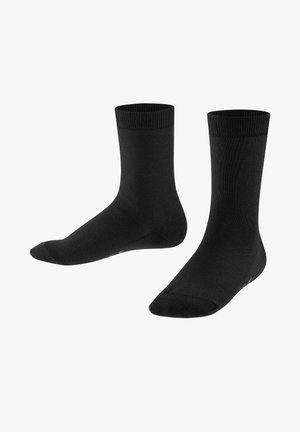 Black cotton socks with a ribbed cuff, featuring a smooth finish and a reinforced toe for durability.