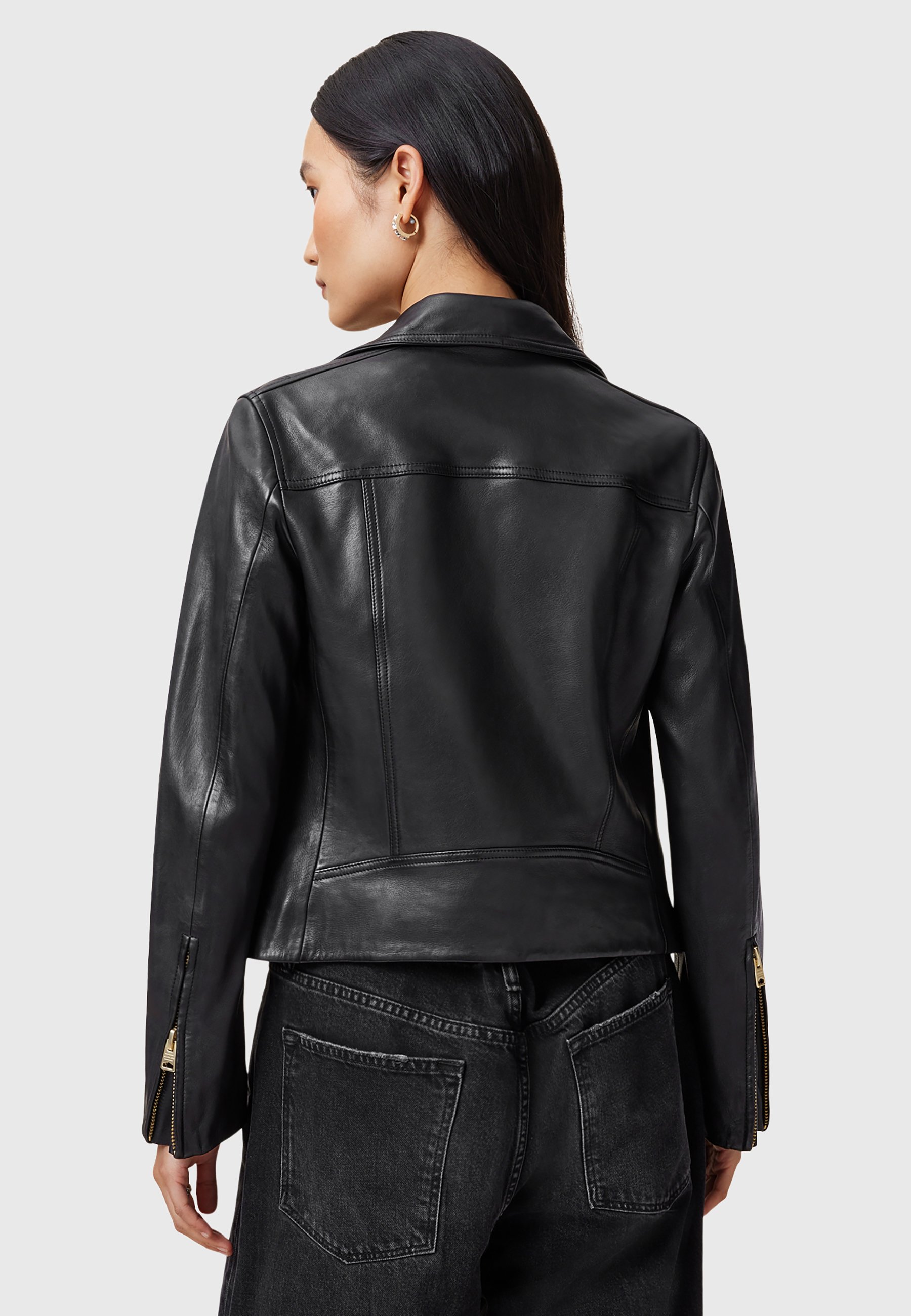 AllSaints DALBY BIKER - Leather jacket - black gold/black - Zalando