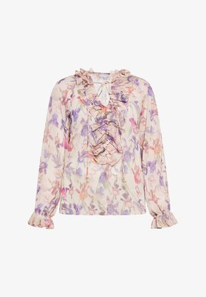 Lillelille pluus, mis on valmistatud kerge, läbipaistva kangast pastelltoonides. Rüüstatud kaelus ja varrukate servad, ees nupud.