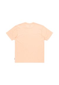 Camiseta de manga corta en suave algodón melocotón, diseño de cuello redondo, textura lisa, parte trasera lisa con una pequeña etiqueta de la marca en el lado inferior.
