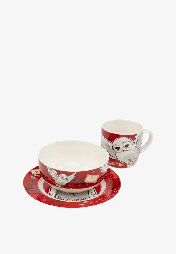HARRY POTTER FRÜHSTÜCKSSET HEDWIG EULE - Kinder Geschirrset - rot