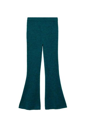 Teal flared broek van een zachte, gemêleerde stof, met een aansluitende tailleband en een klokvormig ontwerp voor een comfortabele pasvorm.