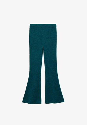 Teal flared broek van een zachte, gemêleerde stof, met een aansluitende tailleband en een klokvormig ontwerp voor een comfortabele pasvorm.