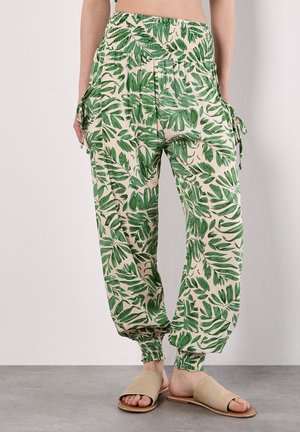 TROPICAL LEAF PRINT JOGGERS - Pantaloni - green