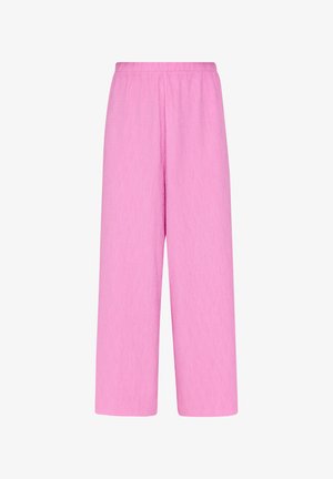 Rosa weite Hosen mit elastischem Bund, aus strukturiertem Stoff gefertigt. Das Design bietet eine lockere Passform und geraden Schnitt.