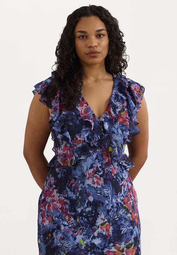 PRINT RUFFLE-TRIM GEORGETTE MIDI DRESS - Day dress