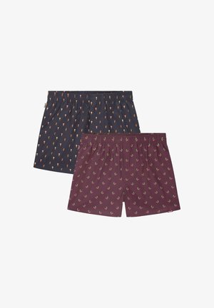 Set di boxer in cotone composto da un paio blu scuro con stampe di coni gelato e un paio bordeaux con piccoli motivi di ciliegie. Elastico in vita.