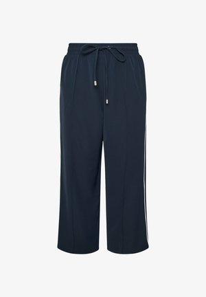 Sotkomauraalipantsit, jotka on valmistettu pehmeästä kankaasta ja joissa on naru-omainen vyötärö sekä valkoiset sivu raidat yksityiskohtana. Sileä tekstuuri ja rento istuvuus.