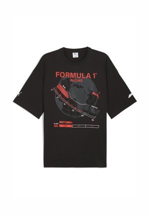 Black t-shirt featuring a red and white graphic of a Formula 1 racing track, labeled with "Formula 1® RACING" and PUMA logo.