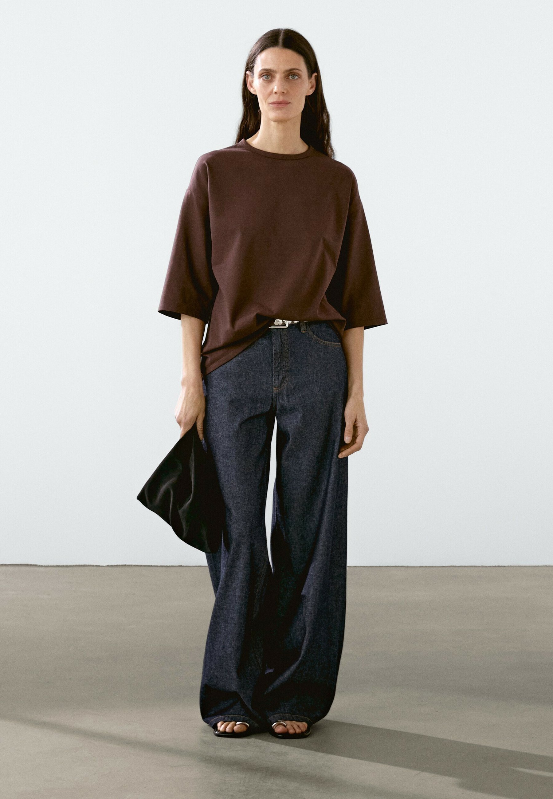 Massimo Dutti OVERSIZE HEAVY WEIGHT - Basic T-shirt - dark