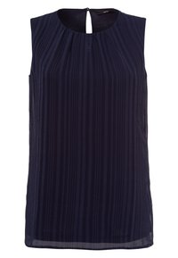 Marinblus utan ärmar med vertikala ränder, rund hals, liten nyckelhålsöppning bak samt strukturerad tyg med slät yta.