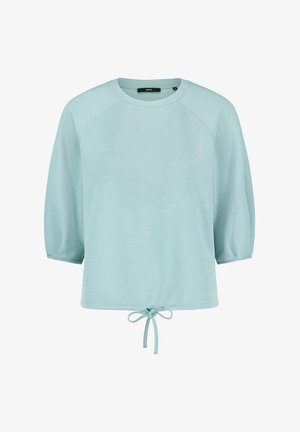 Lyseblå, langærmet croppet sweatshirt med rund hals og justerbar snor i kanten.