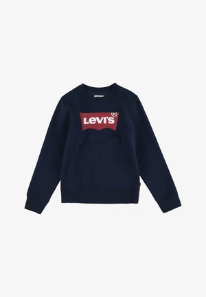 Felpa blu navy in cotone, con un grande logo rosso di Levi's sulla parte anteriore. Include polsini e orlo a coste per un tocco di texture in più.