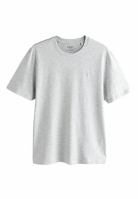 Grå kortærmet T-shirt lavet af bomuld. Rund halsudskæring, afslappet pasform, med et diskret broderet logo på venstre bryst. Blød tekstur.