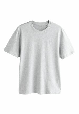 Pilkos spalvos trumpomis rankovėmis marškinėliai, pagaminti iš medvilnės. Apvalus kaklas, laisvas siluetas, puošti subtiliu siuvinėjimu kairėje krūtinės pusėje. Minkšta tekstūra.