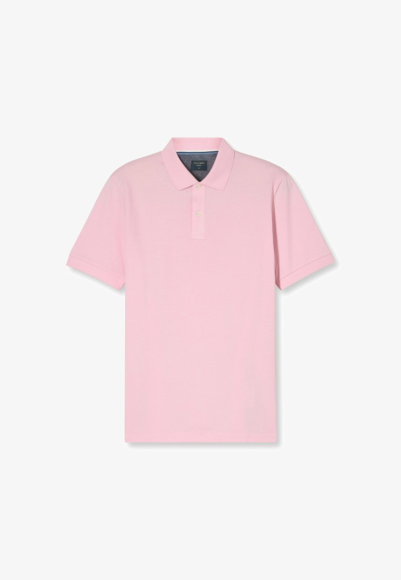 Polo shirt in zachte roze, met een klassieke kraag, korte mouwen en een drieknoopsluiting. Gemaakt van een gladde katoenstof.