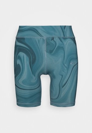 Pantaloni sportivi blu marmorizzati con design aderente. Realizzati in tessuto elasticizzato con una texture liscia e cuciture piatte per il comfort.