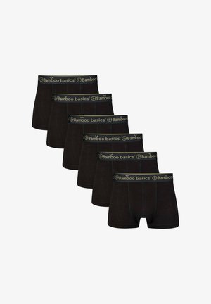 Boxer shorts de fibra de bambú negra en un paquete de cinco, con una cinturilla de logo verde en contraste y una textura suave y elástica.