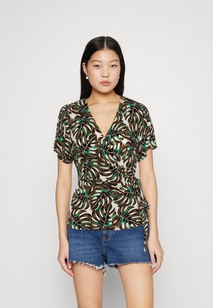 VILA VIMAYA WRAP - Μπλούζα - cloud dancer/black/green