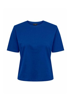 Solid royal blue short-sleeve crew neck T-shirt with a straight hem and a relaxed fit, displayed on a white background.