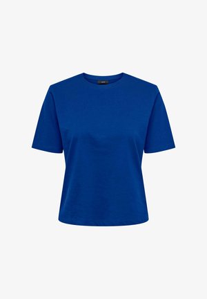 Solid royal blue short-sleeve crew neck T-shirt with a straight hem and a relaxed fit, displayed on a white background.
